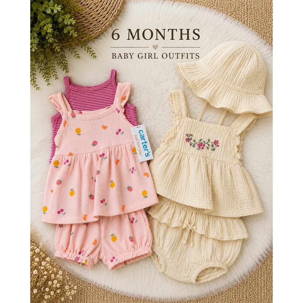 Carter's Just One You Baby Girl 6 Months Summer Outfit Lot Fruit Gauze NWT